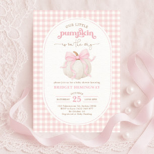 Convites Chá de fraldas de Gingham Girl Arco Rosa Coquette 