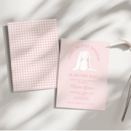 Convites Chá de fraldas de Gingham Rosa Especial de Bunny