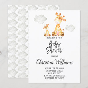 Convites Chá de fraldas de Girafa Bonita Cinza Neutro Mãe e