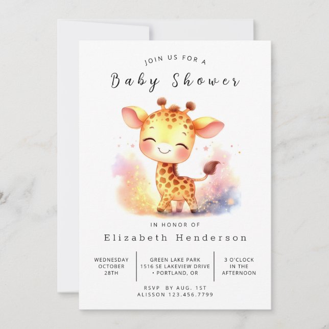 Convites Chá de fraldas de Girafa Imprimível Whimsy (Frente)