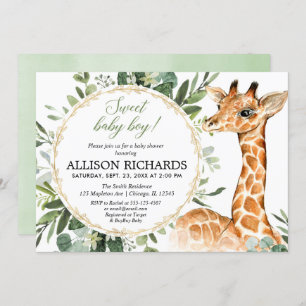 Convites chá de fraldas de girafa para o menino, selva de b