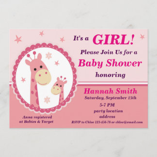 Convites Chá de fraldas de girafa rosa