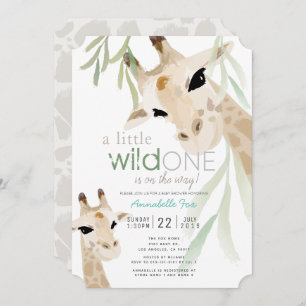 Convites Chá de fraldas de Giraffe Wild One Watercolor