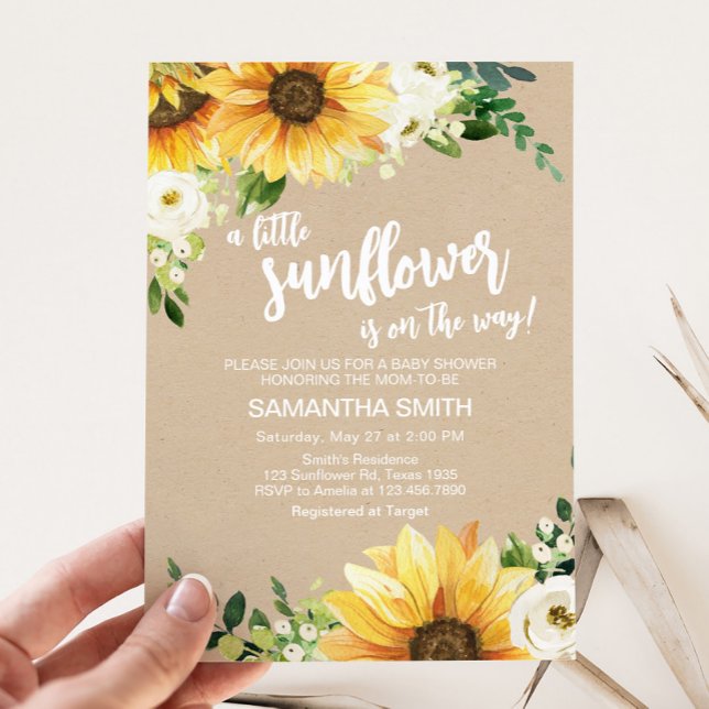 Convites Chá de fraldas de girassol floral russo (Rustic Sunflower Baby Shower Invitation)