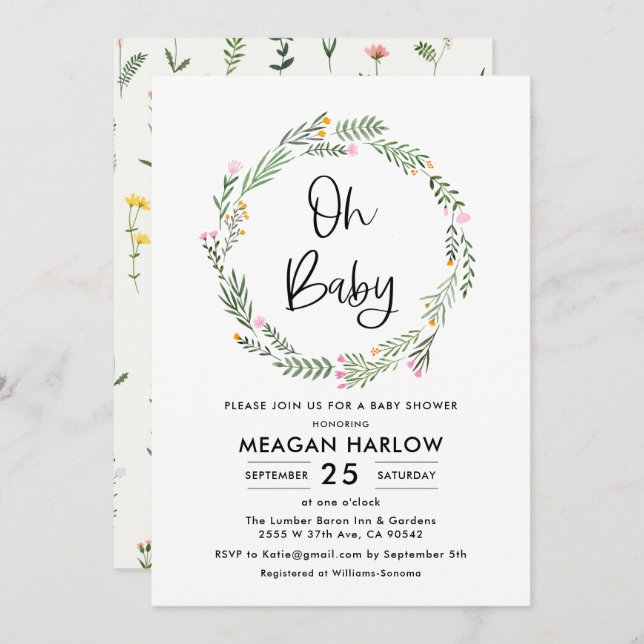 Convites Chá de fraldas de Girassol Oh Baby Girl (Frente/Verso)