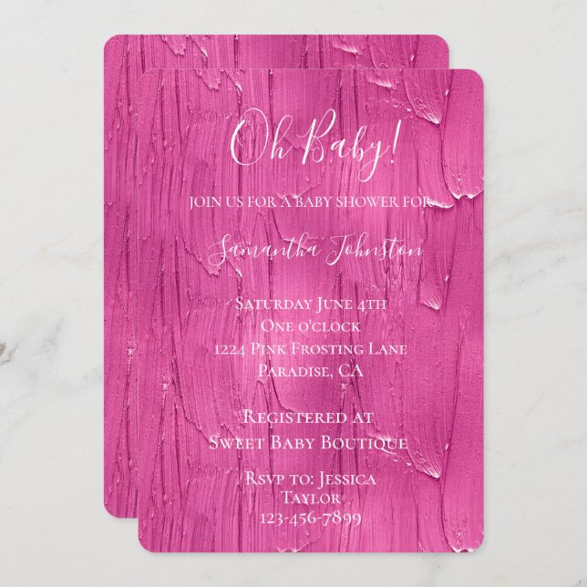 Convites Chá de fraldas de Glacé de Bolo Rosa Chic (Frente/Verso)