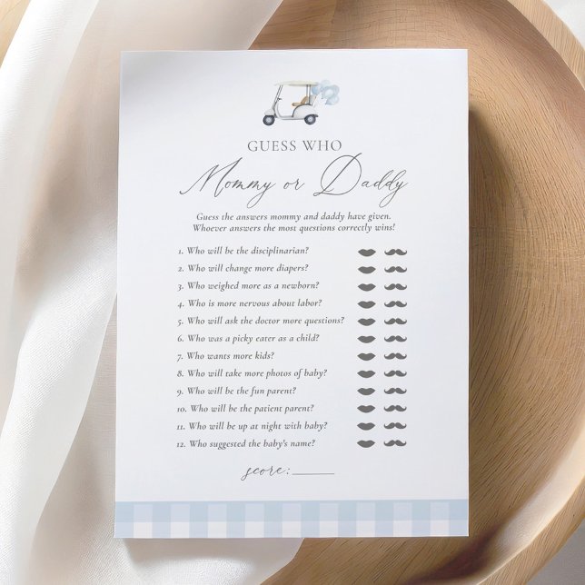 Convites Chá de fraldas de Golfe adivinha quem Mamãe ou Pai (Criador carregado)