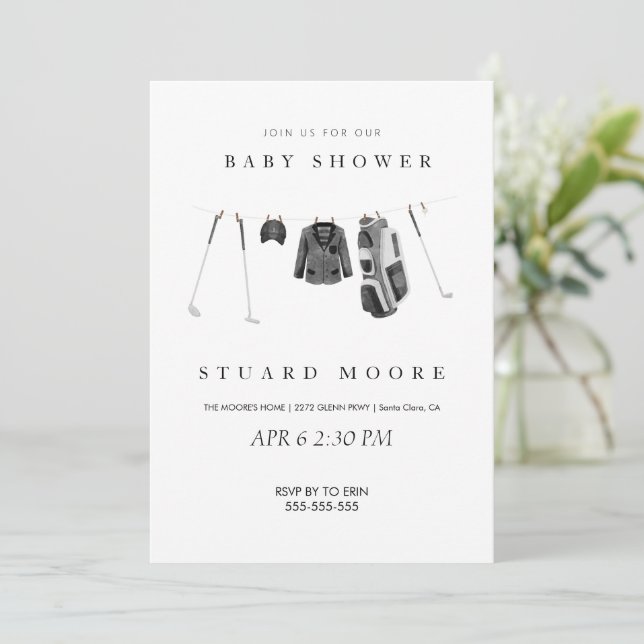 Convites Chá de fraldas de golfe mínimo moderno (Em pé/Frente)