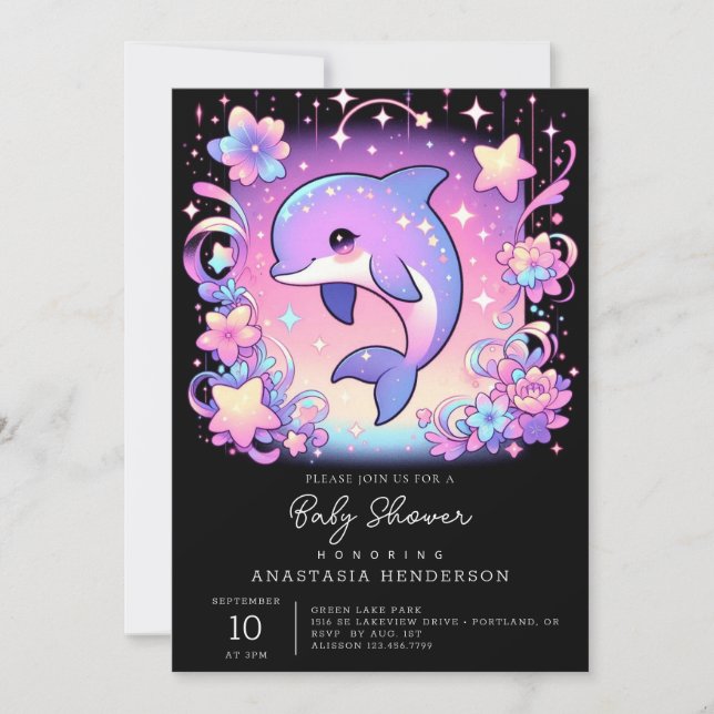 Convites Chá de fraldas de golfinho majestoso (Frente)