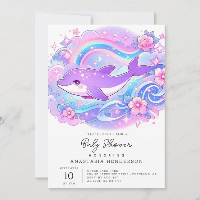 Convites Chá de fraldas de golfinho simples e adorável (Frente)