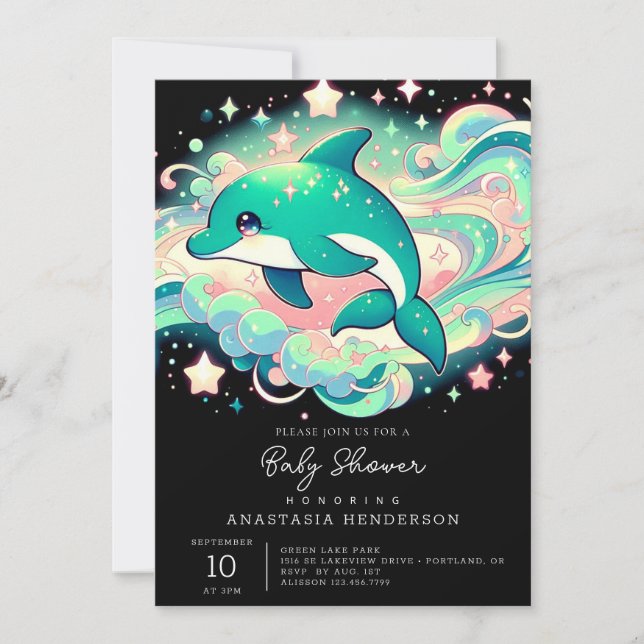 Convites Chá de fraldas de golfinhos elegante (Frente)
