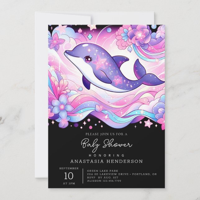 Convites Chá de fraldas de golfinhos feliz (Frente)