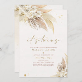 Convites Chá de fraldas de Grass Boho de Gêmeos Neutros do 