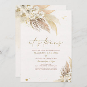 Convites Chá de fraldas de Grass Boho de Gêmeos Neutros do