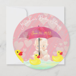 Convites Chá de fraldas de guarda-chuva branco cor-de-rosa