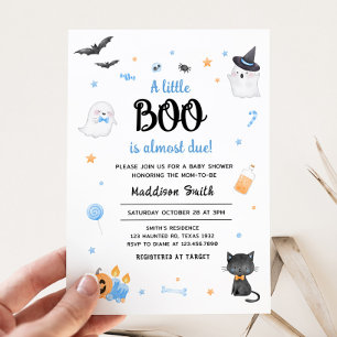 Convites Chá de fraldas De Halloween Azul A Pequeno Boo