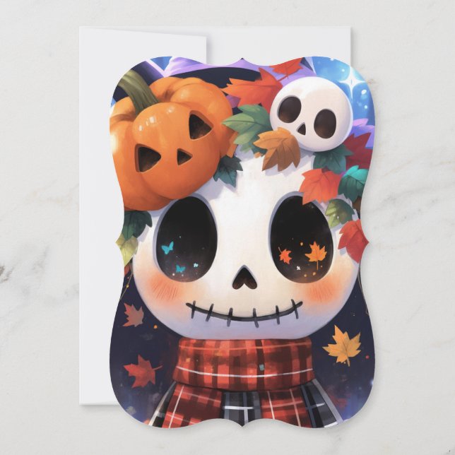 Convites Chá de fraldas de Halloween de Skeleton bonito (Verso)