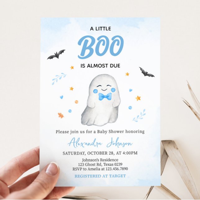 Convites Chá de fraldas de Halloween do Fantasma (Blue A Little Boo Baby Shower Invitation)