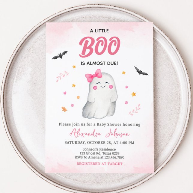 Convites Chá de fraldas de Halloween do Fantasma (Pink Ghost Baby Shower Invitation)