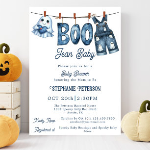 Convites Chá de fraldas de Halloween do Little Boo Blue Jea