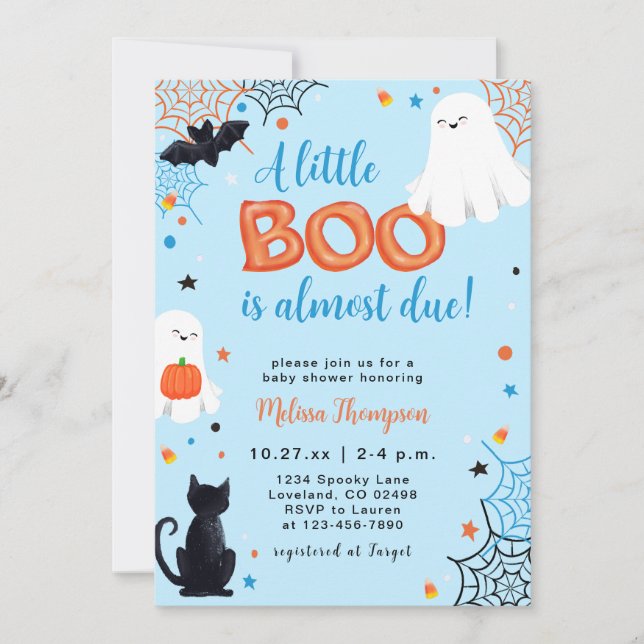 Convites Chá de fraldas de Halloween do Little Boo Ghost Bo (Frente)