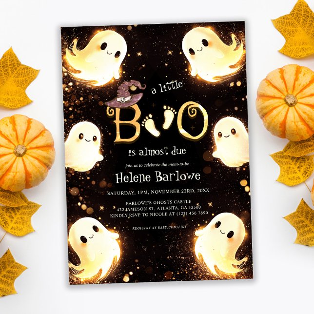 Convites Chá de fraldas de Halloween do Pequeno Fantasma (Little Boo Ghost Halloween Baby Shower Invitation)