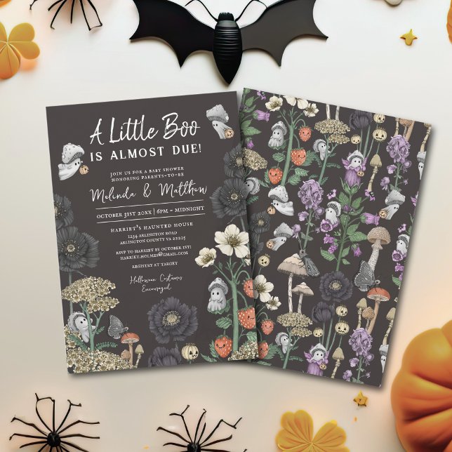 Convites Chá de fraldas de Halloween dos Fantasmas Negra Mo (Black a little boo is almost due halloween baby shower invitations)