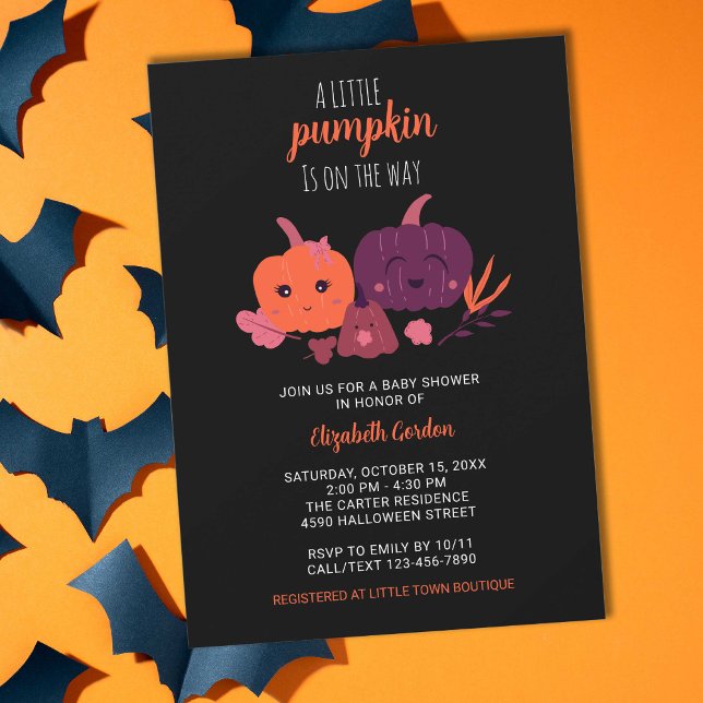Convites Chá de fraldas De Halloween Pequeno Pumpkin Preto (Criador carregado)