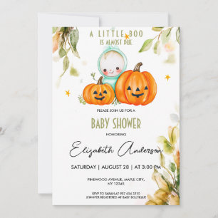 Convites Chá de fraldas de Halloween Pumpkin Watercolor
