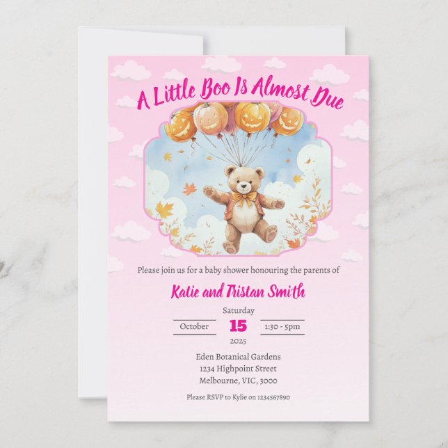 Convites Chá de fraldas de Halloween - Urso, Bombeiros, Nuv (Frente)