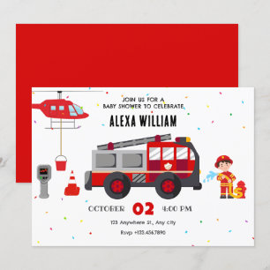 Convites Chá de fraldas de helicóptero de bombeiro