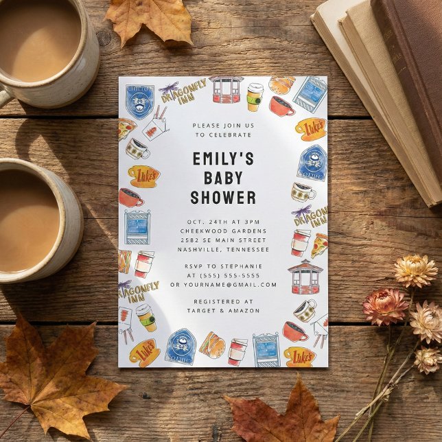 Convites Chá de fraldas de Ícones de Aquarela de Gilmore Gi (Criador carregado)