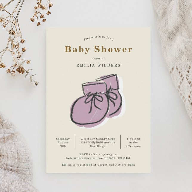 Convites Chá de fraldas de Ilustração Recém-Nascido de Bebê (Baby Booties Newborn Illustration Baby Shower Invitation)