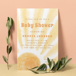 Convites Chá de fraldas de Ilustração Solar com Aquarelas S