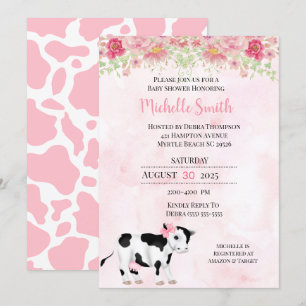 Convites Chá de fraldas de Impressão de Vaca Branca Moderno