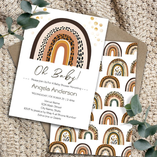 Convites Chá de fraldas de impressão do Rainbow Boho Animal (Criador carregado)