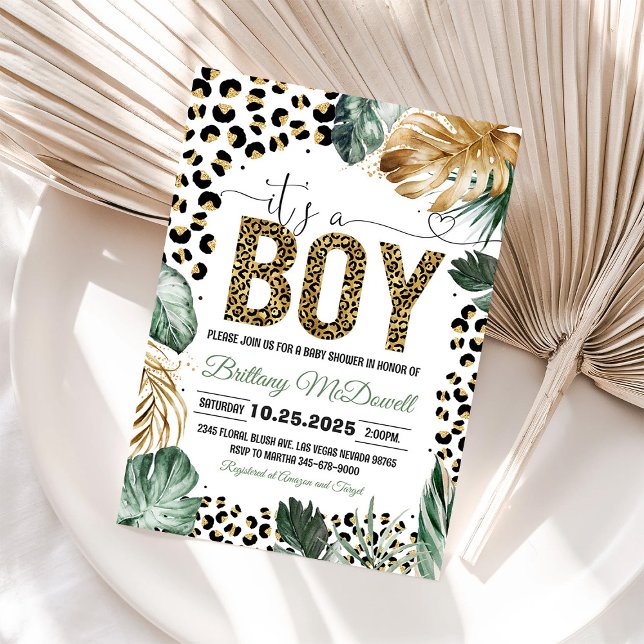 Convites Chá de fraldas de impressão leopardo (Criador carregado)