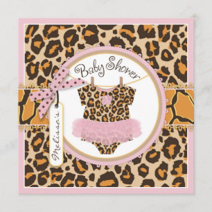 Convites Chá de fraldas de Impressão Tutu Cheetah, Rosa