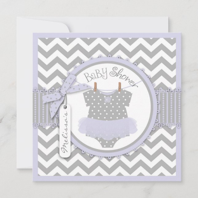 Convites Chá de fraldas de Impressão Tutu Chevron (Frente)