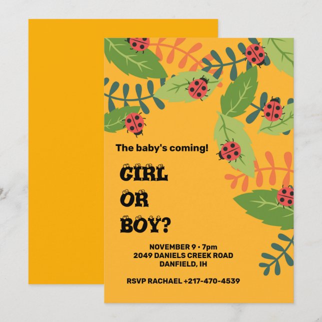 Convites Chá de fraldas de insetos da senhora amarela (Frente/Verso)