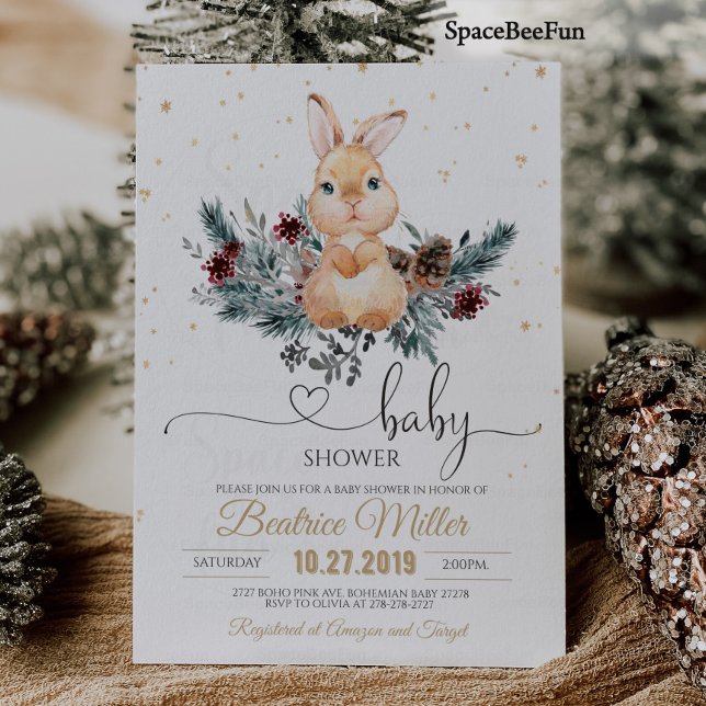 Convites Chá de fraldas de inverno Animal da floresta (Winter baby shower invitation Woodland animal Bunny Baby Shower Rabbit Bunny Baby Shower Some Bunny )