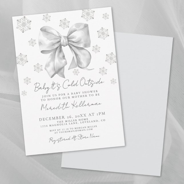 Convites Chá de fraldas de inverno arco (Bow Winter Baby Shower Invitation)