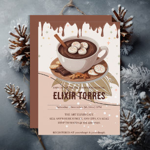 Convites Chá de fraldas de inverno com chocolate quente e c