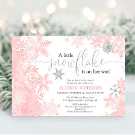 Convites Chá de fraldas de inverno com floco de neve rosa e