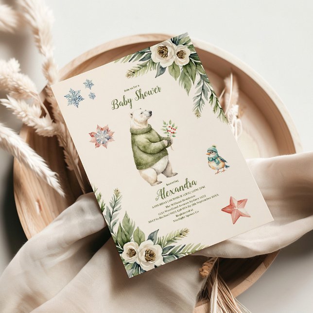 Convites Chá de fraldas de inverno da Woodland (Criador carregado)