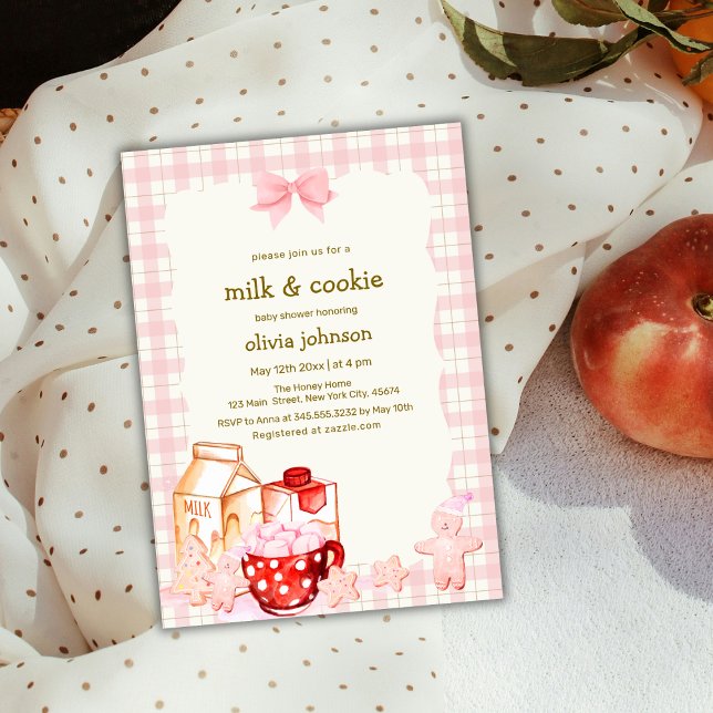 Convites Chá de fraldas de inverno de Leite e Cookie Gingha (Milk & Cookie Gingham Winter Baby Shower Invitation)