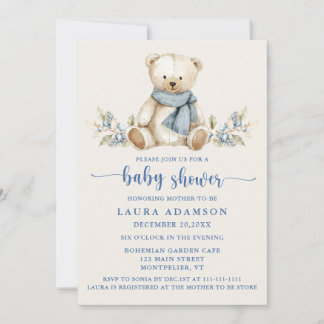 Convites Chá de fraldas de inverno do Urso de Teddy Cozy Wa