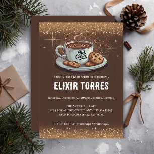 Convites Chá de fraldas de inverno Dourado com chocolate qu