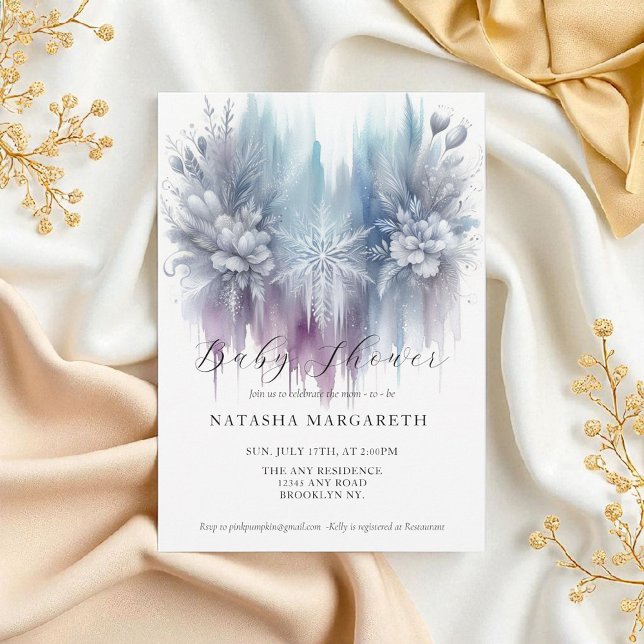 Convites Chá de fraldas de inverno Floco de Neve Azul Elega (Criador carregado)