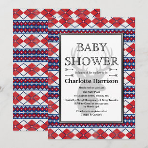 Convites Chá de fraldas de inverno Nordic Argyle Sweater